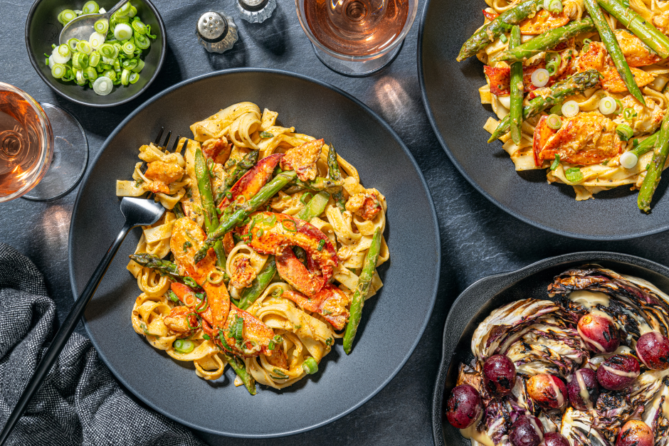 Fettucines crémeux au homard et aux asperges