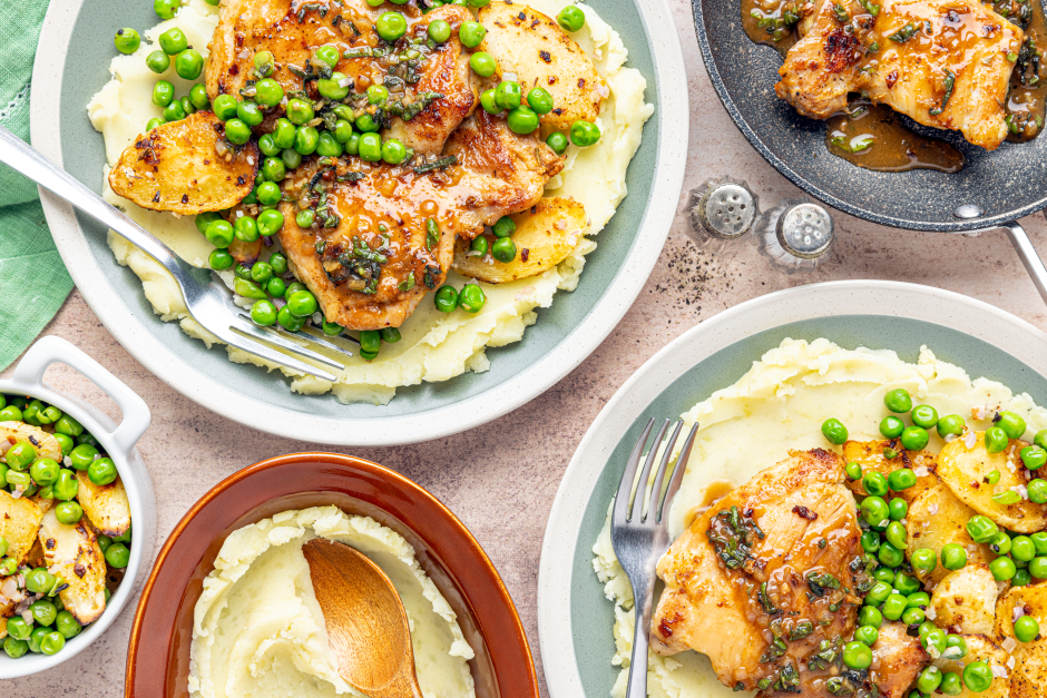 Cuisses de poulet poêlées avec sauce échalote-sauge