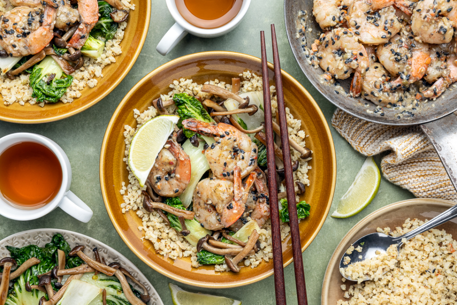 Sesame-Butter Shrimp Bowls