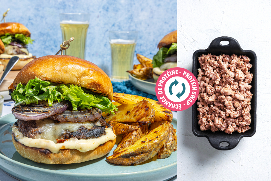 Échange de protéine | Cheeseburgers de porc fondants aux oignons grillés