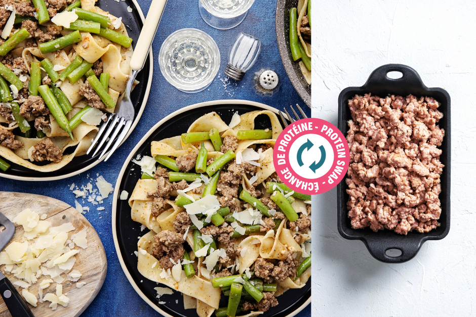 Protein Swap | Fast Fresh Pappardelle, Pork Sausage Meat & Green Beans