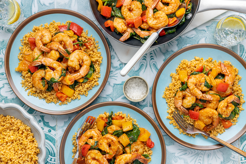 Speedy Provençal-Style Shrimp over Buttery Bulgur