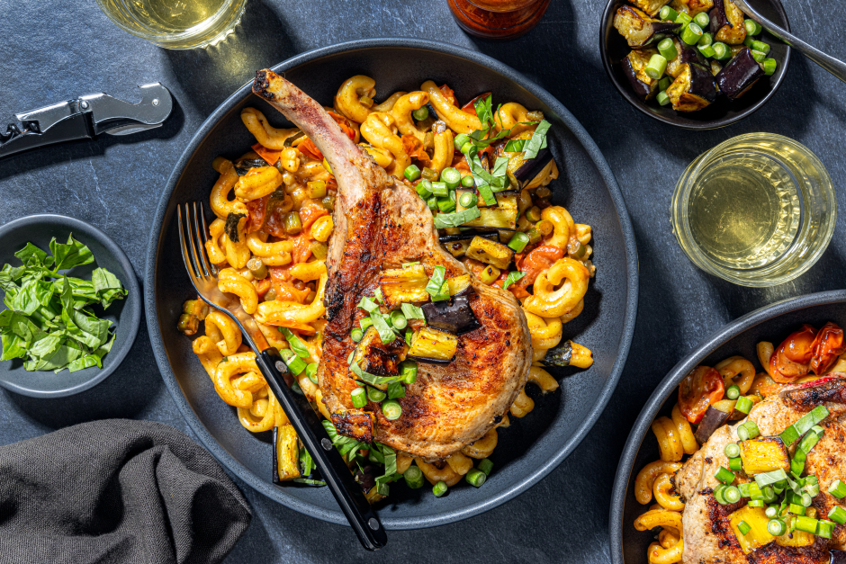 Caponata-Topped Nagano Pork Chops