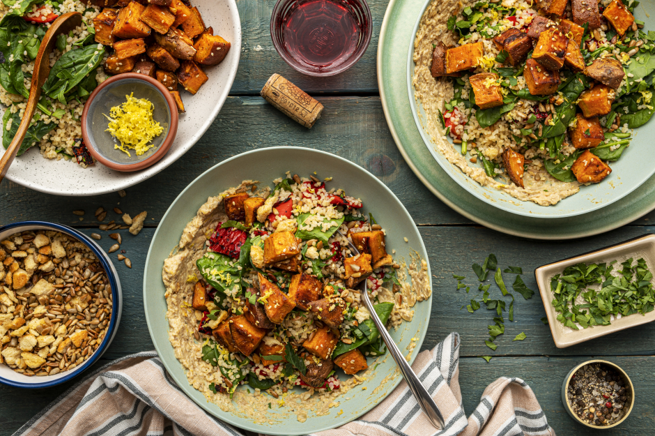 Lemony Roasted Pepper & Sweet Potato Bulgur Bowls
