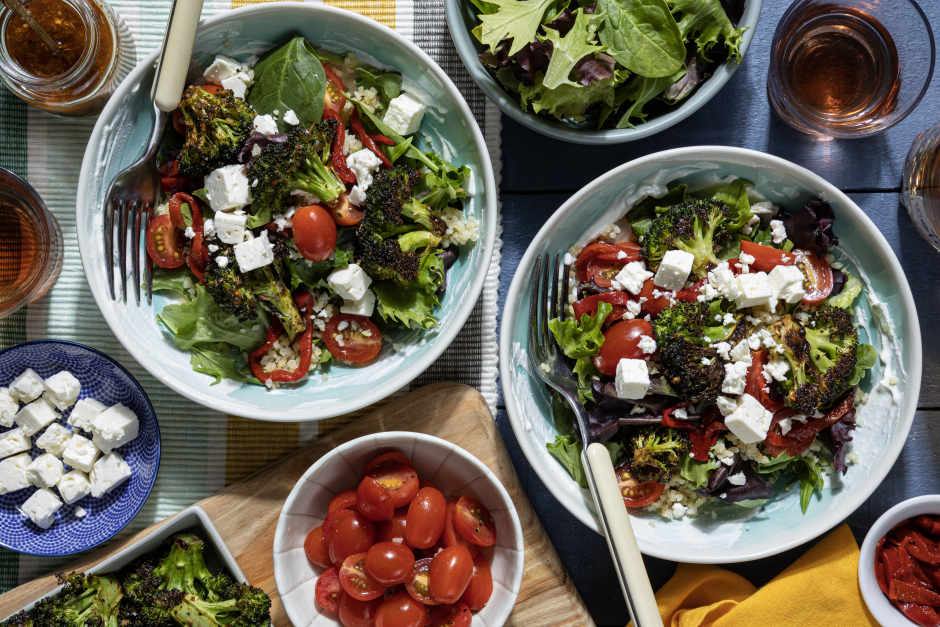 Greek-Inspired Nourish Bowls with Roasted Pepper & Feta