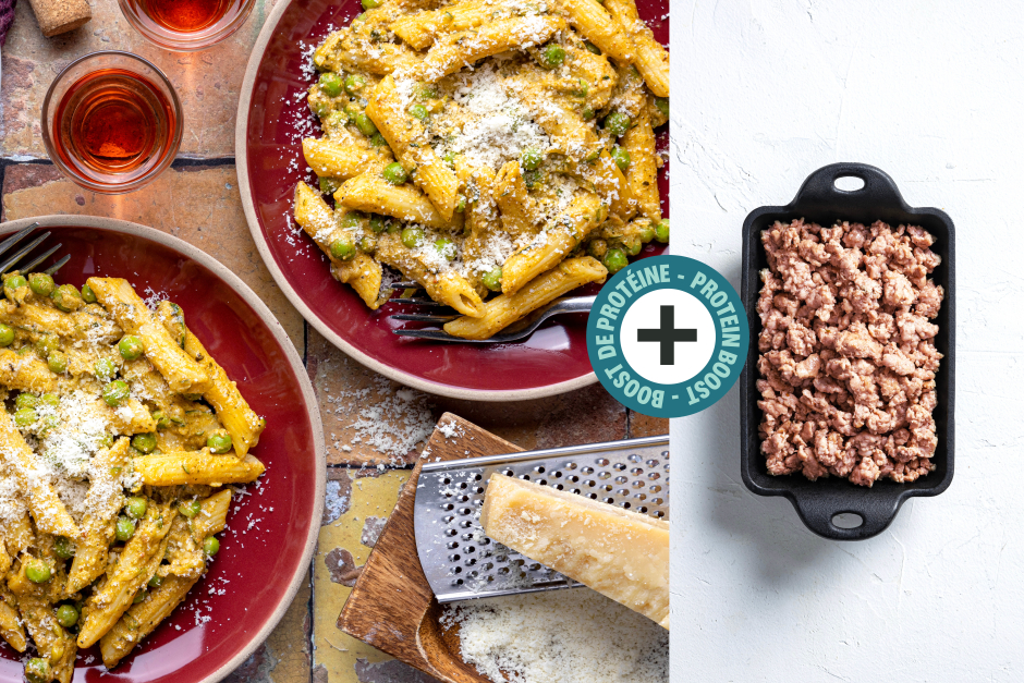 Protein Boost | Fast Fresh Penne with Sausage Meat & Basil Pesto Mascarpone