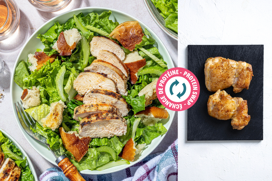 Échange de protéine | Salade César aux cuisses de poulet grillées
