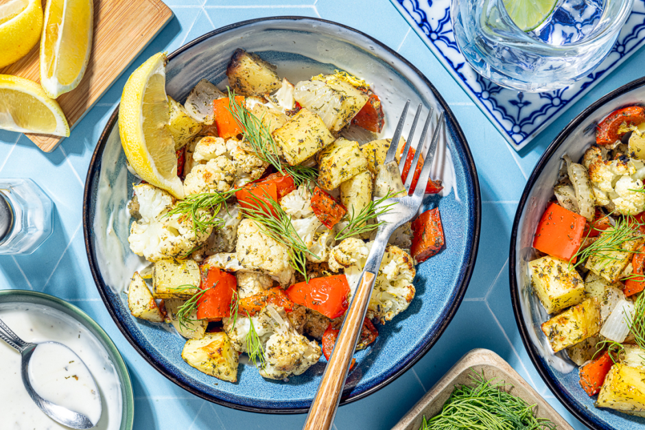 Tray-Baked Cauliflower Souvlaki Bowls