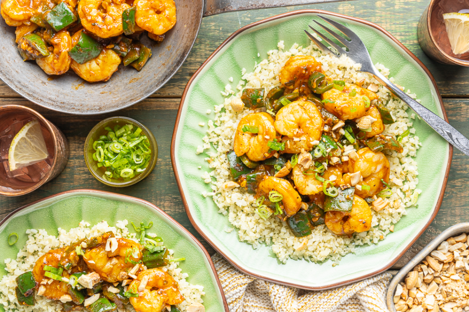 Jalfrezi de crevettes garni de noix de cajou