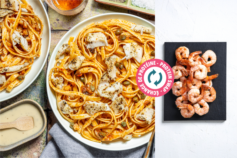 Protein Swap | Quick Shrimp Fettuccine Puttanesca