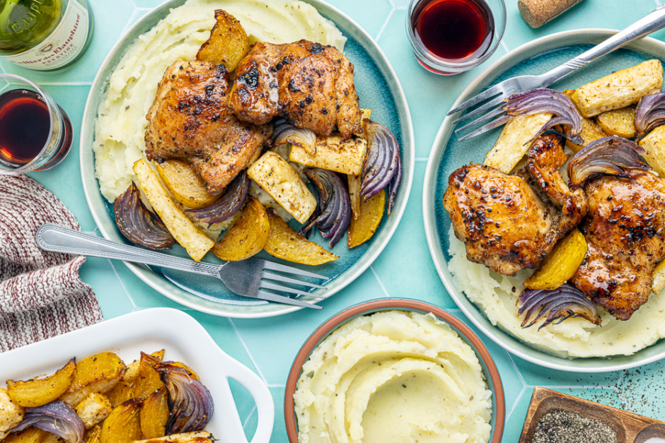 Cuisses de poulet à l’érable avec purée de pommes de terre aux herbes salées