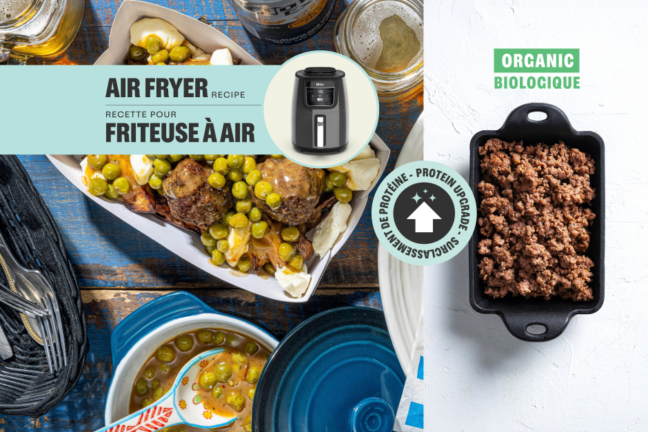 Surclassement de protéine | Boulettes de bœuf BIO sur poutine à la friteuse à air