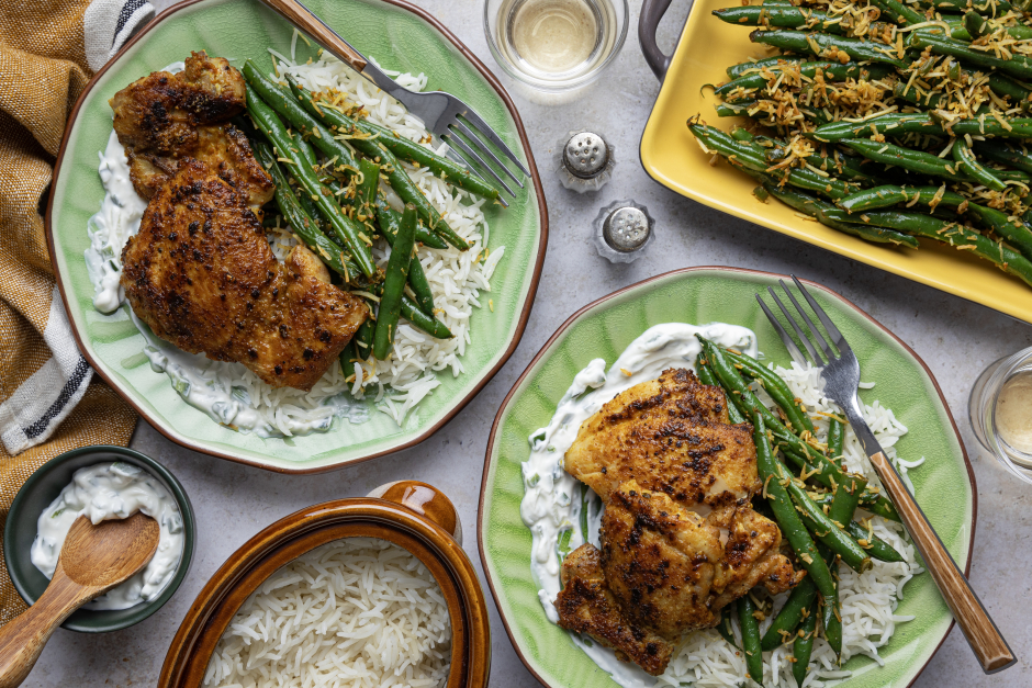 Seared Chicken Thighs over Basmati Rice