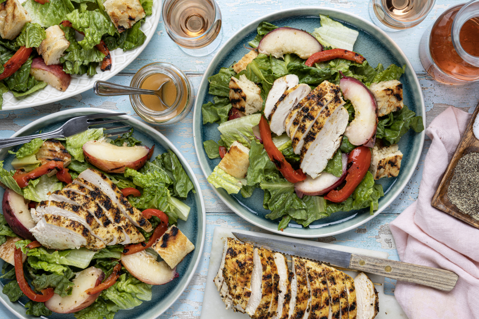 Poulet BBQ et salade de pêches grillées