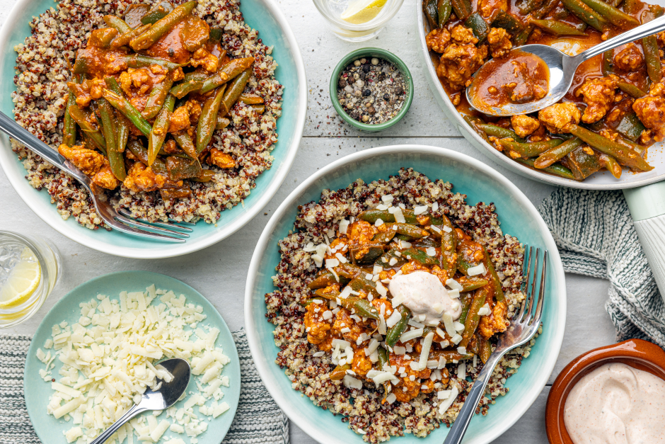 Carb-Wise: Ground Pork & Poblano Chili over Quinoa