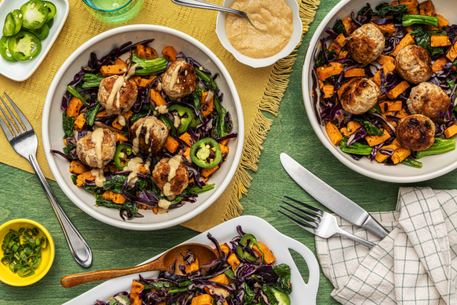 Calorie-Wise: Pork Meatballs & Miso-Cashew Butter Sauce