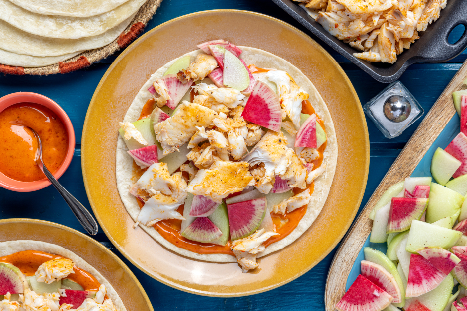 Korean Fish Tacos with Hot Honey Mayo