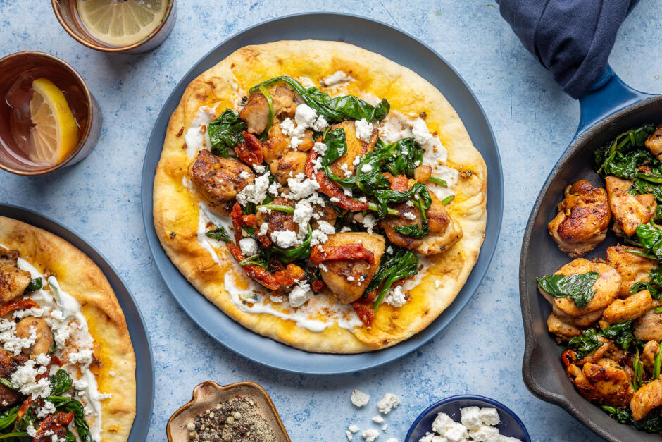 Spanakopita-Inspired Chicken Flatbreads