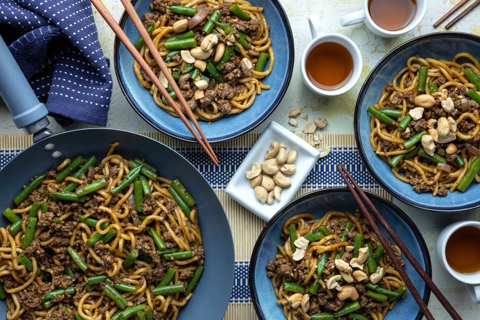 Quick Ground Beef Stir-Fry with Fresh Shanghai Noodles