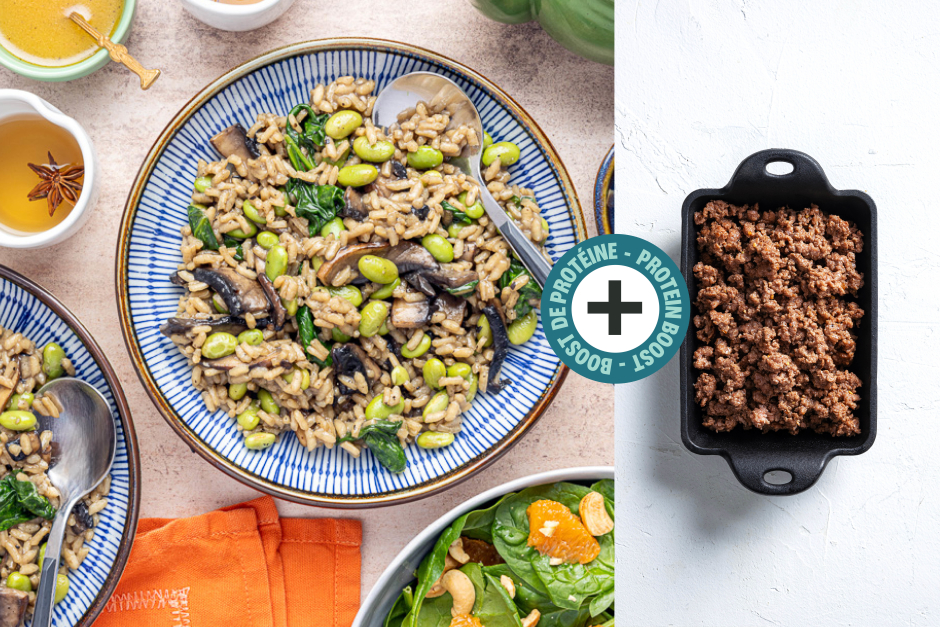 Boost de protéines | Risotto miel-miso au bœuf et champignons portobellos