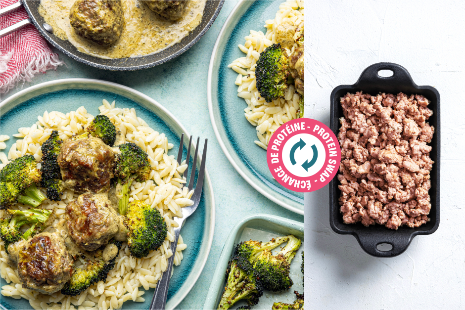 Protein Swap | Creamy Pesto Cheese & Pork Meatballs