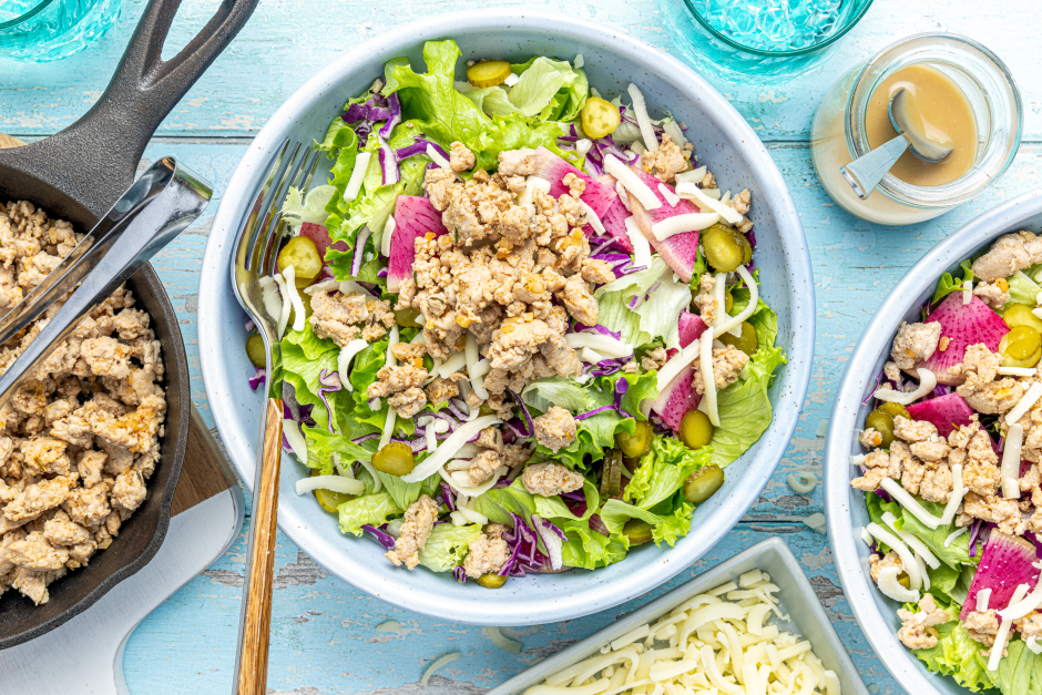 Pork & Cheddar Cheeseburger Salad