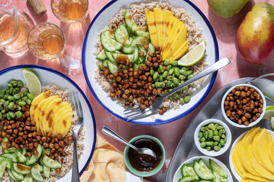 Spicy Jamaican-Inspired Roasted Chickpea Vegan Bowls