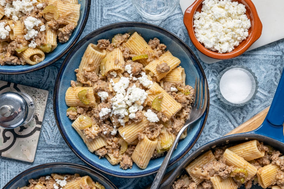 Rigatonis crémeux au bœuf alla genovese