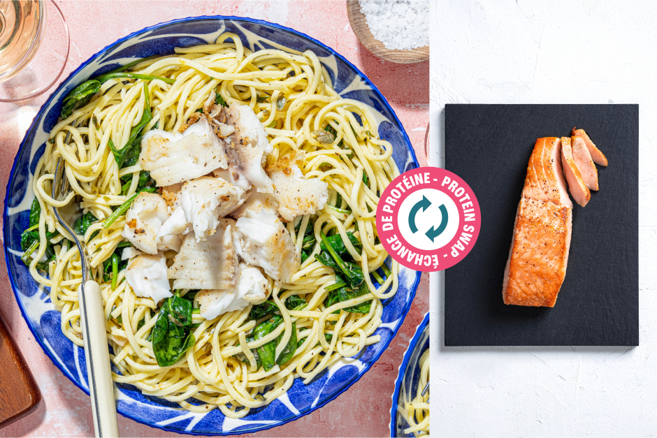 Échange de protéine | Spaghettis alla chitarra frais garnis de saumon