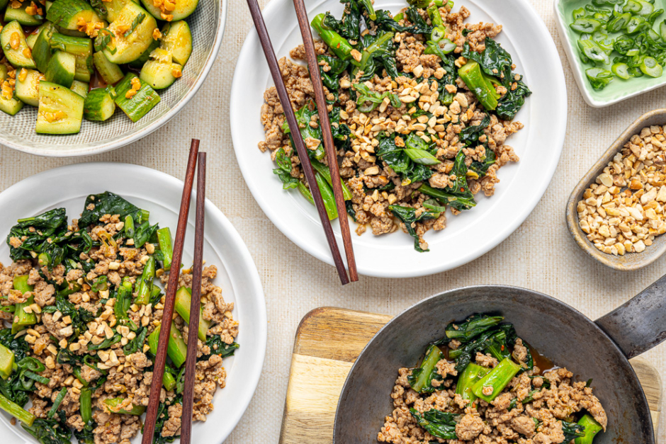 Sain + Sensé: Porc haché soya-oignons verts et gai lans