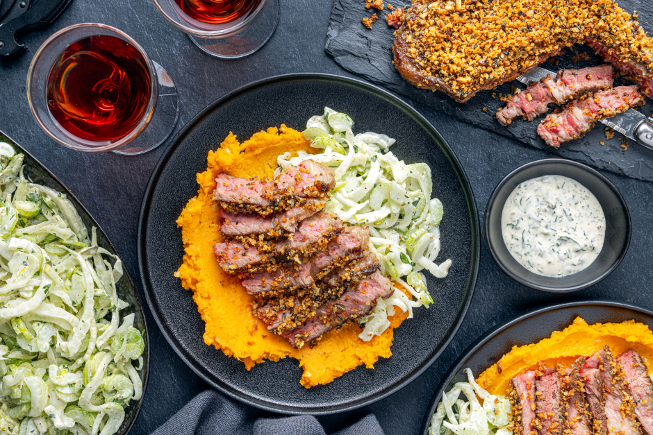 Dijon & Herb Crusted Grass-Fed Porterhouse Steak with Fennel Remoulade