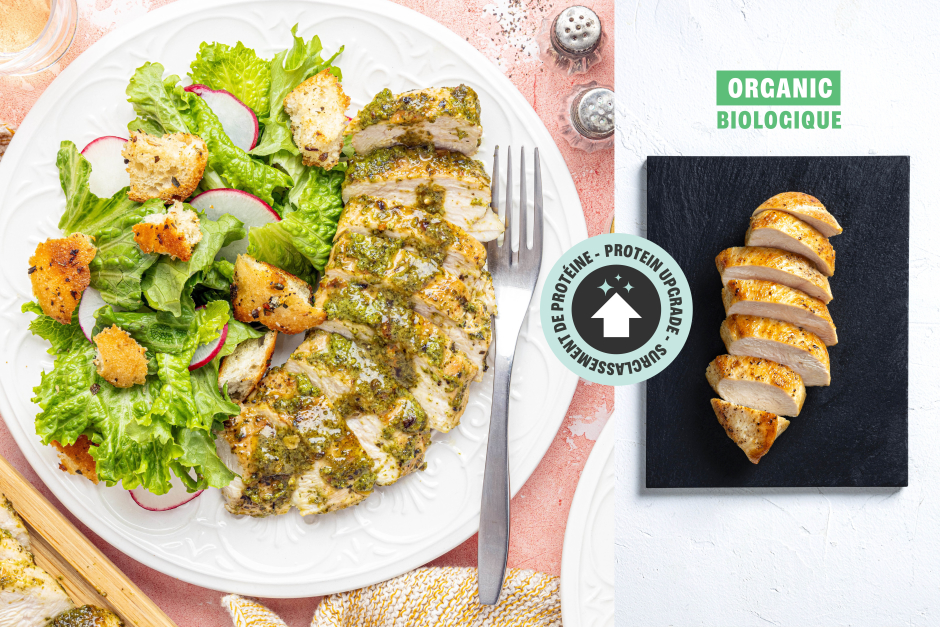Surclassement de protéine | Poitrines de poulet BIO avec beurre au pesto