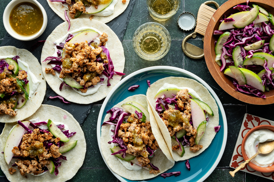 Quick Ground Beef Tacos with Spicy Salsa Verde