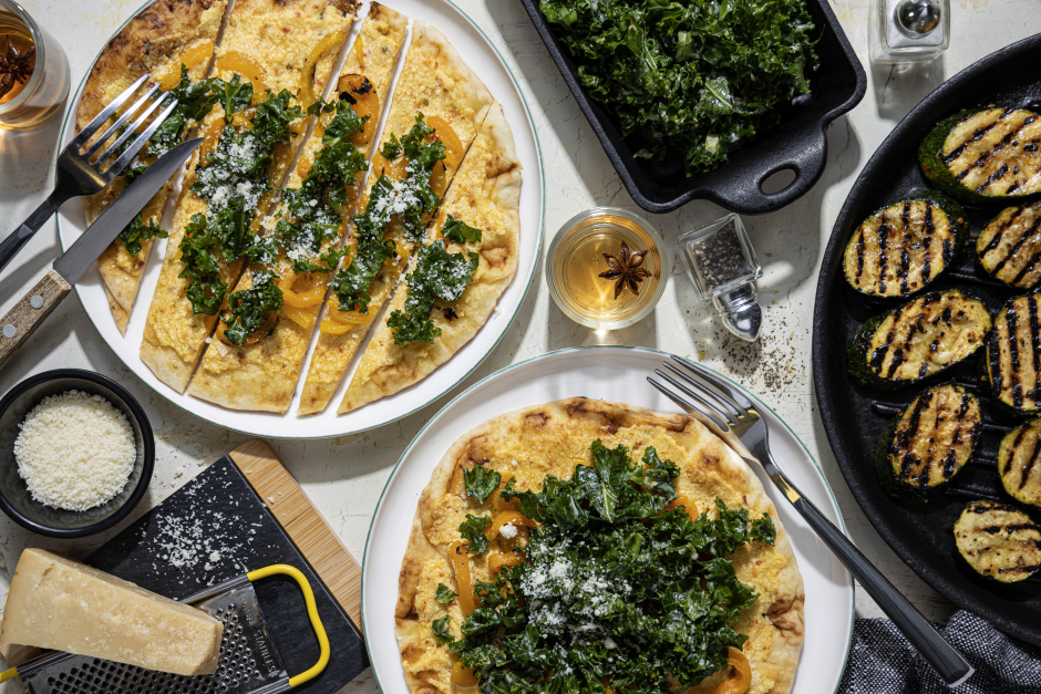 Kale Caesar Salad-Topped BBQ Flatbreads