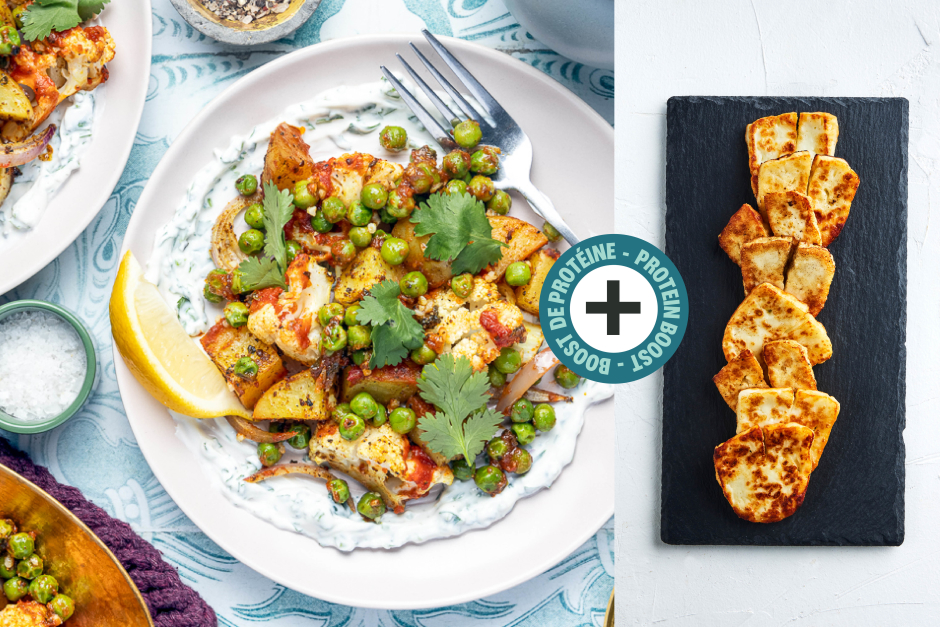 Protein Boost | Sheet Pan Aloo Gobi with Halloumi