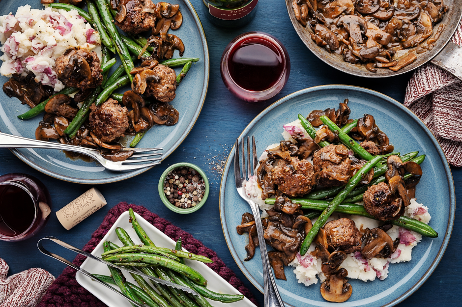 Ground Pork Meatballs with Savoury Mushroom Gravy