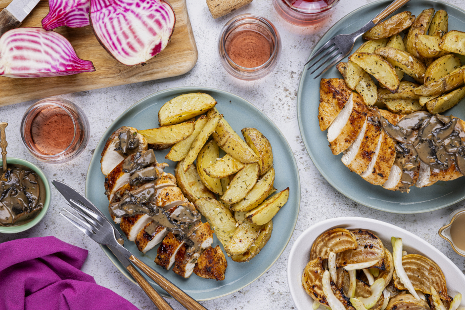 Seared Chicken Breasts with Creamy Portobello Sauce