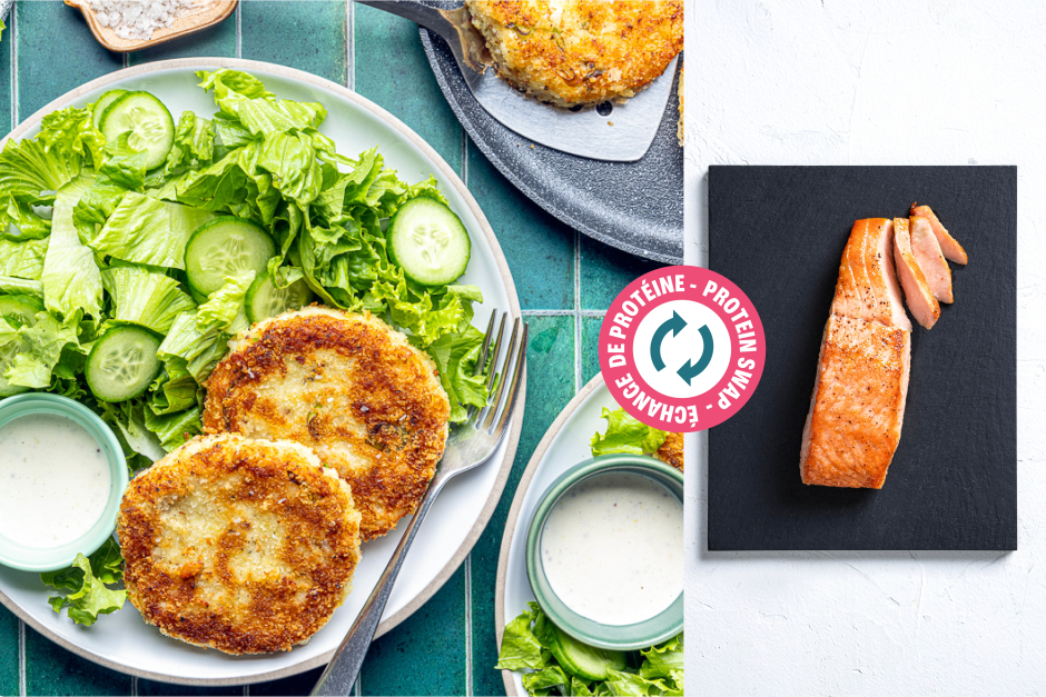 Échange de protéine | Croquettes de saumon citronnées aux oignons verts