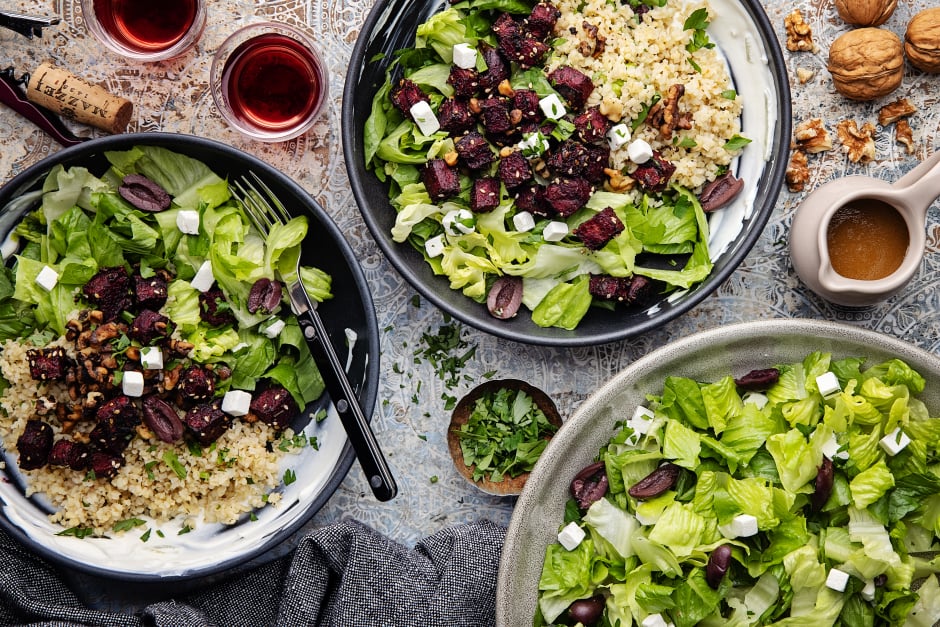 Roasted Beet, Feta & Walnut Greek Bowls