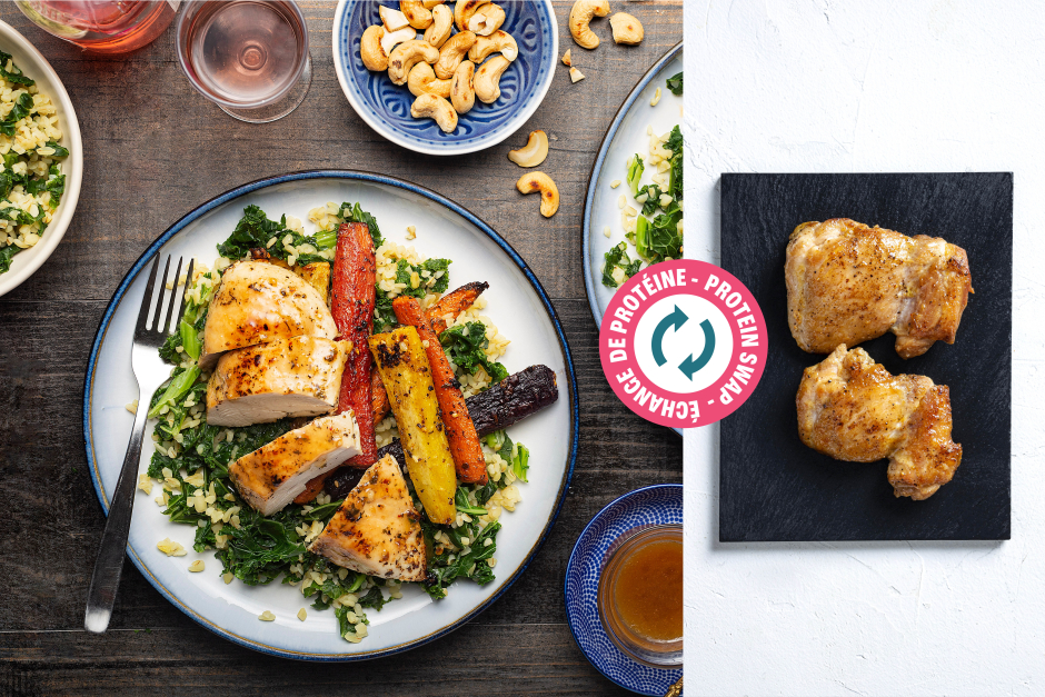 Protein Swap | Oven-Roasted Chicken Thighs with Warm Maple-Miso Vinaigrette