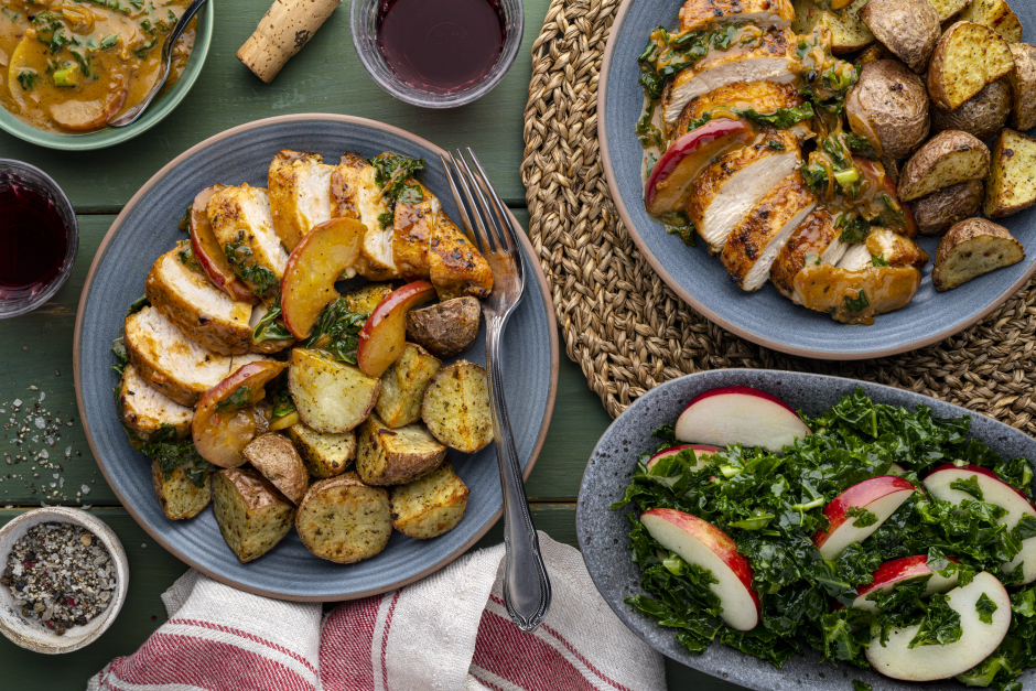 Cider-Braised Chicken Breasts, Wilted Kale & Apple