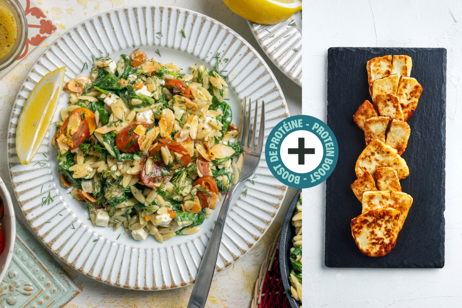 Protein Boost | Lemony Spanakopita Orzotto with Halloumi