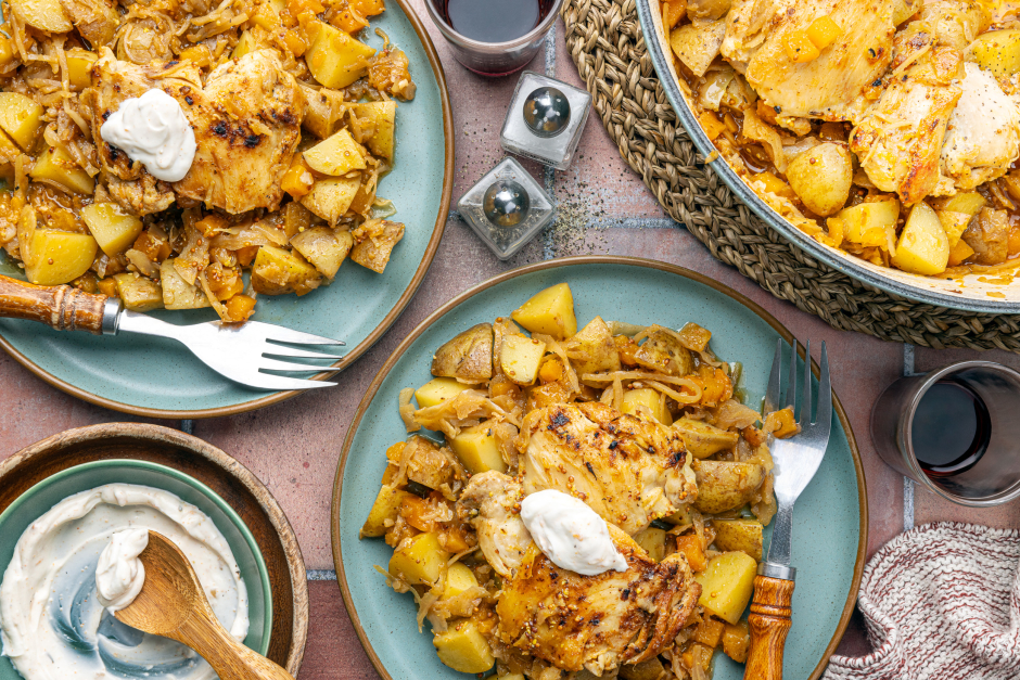 German-Inspired Mustardy Chicken Thigh Skillet