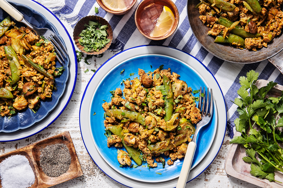 Indian-Spiced Ground Pork & Veggie Skillet Supper