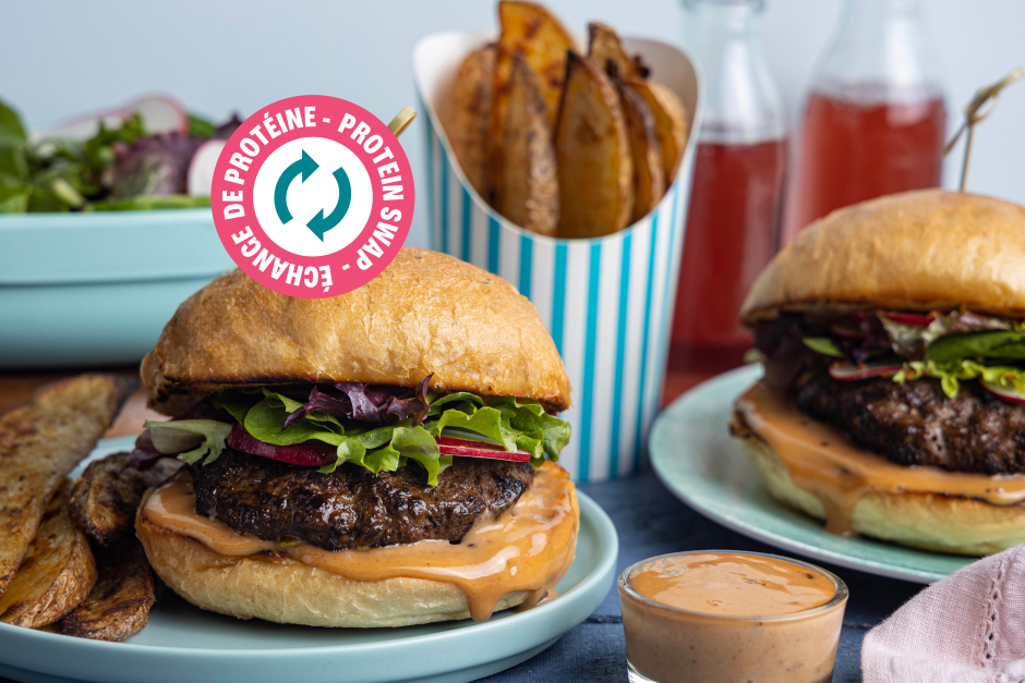 Protein Swap | Bourbon-Spiced Beef Burgers with BBQ Mayo