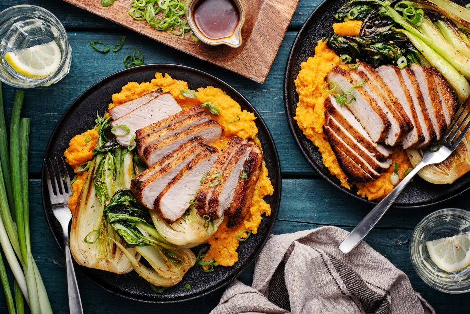 Thick-Cut Pork Chops with Ginger-Squash Rustic Mash