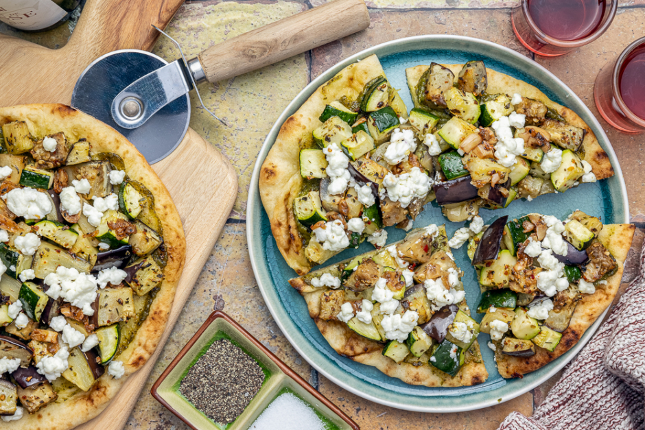 Roasted Veggie Pesto Flatbreads