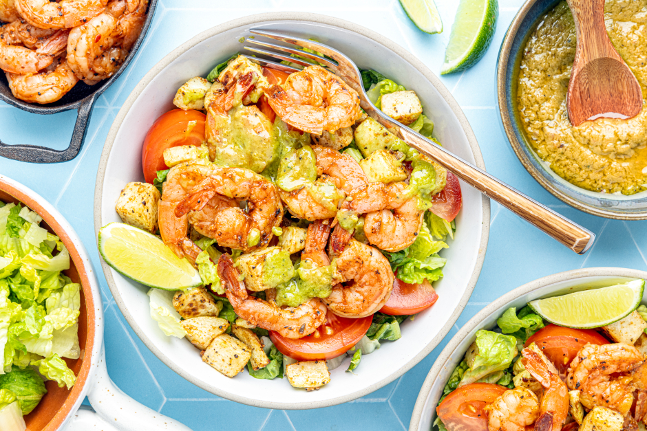 Bols de taco aux crevettes et aux chayottes rôties