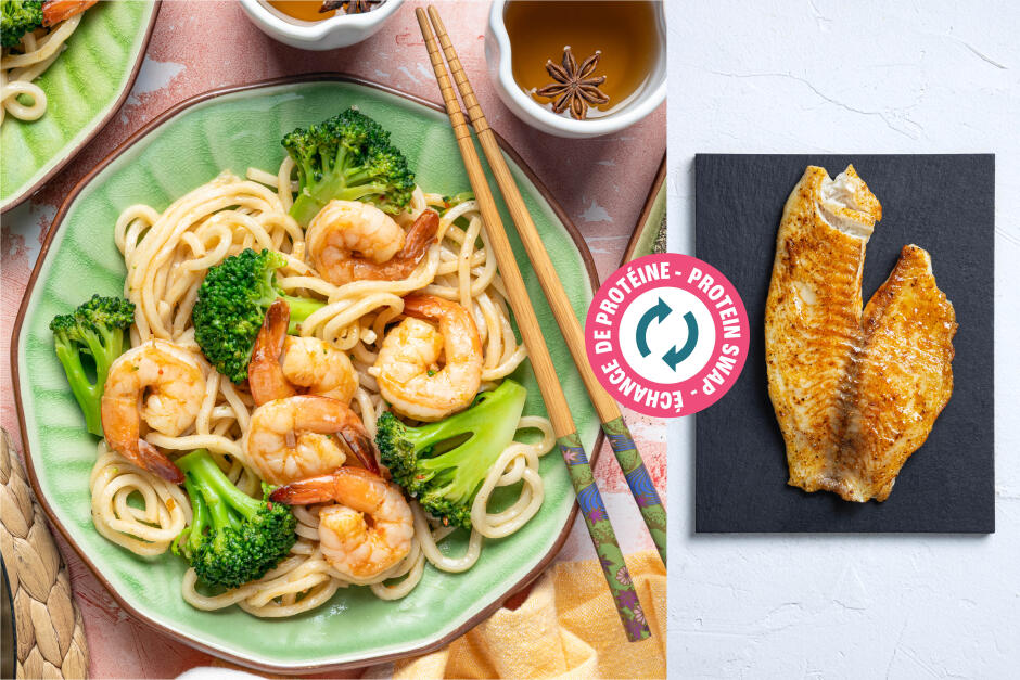 Échange de protéine | Nouilles au tilapia rapido sauce à l'orange et à l'huile de sésame