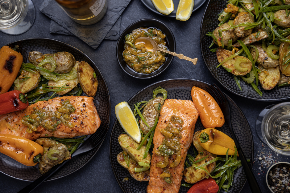 L’Artisan: Steelhead Trout with Zingy String Pea Salad